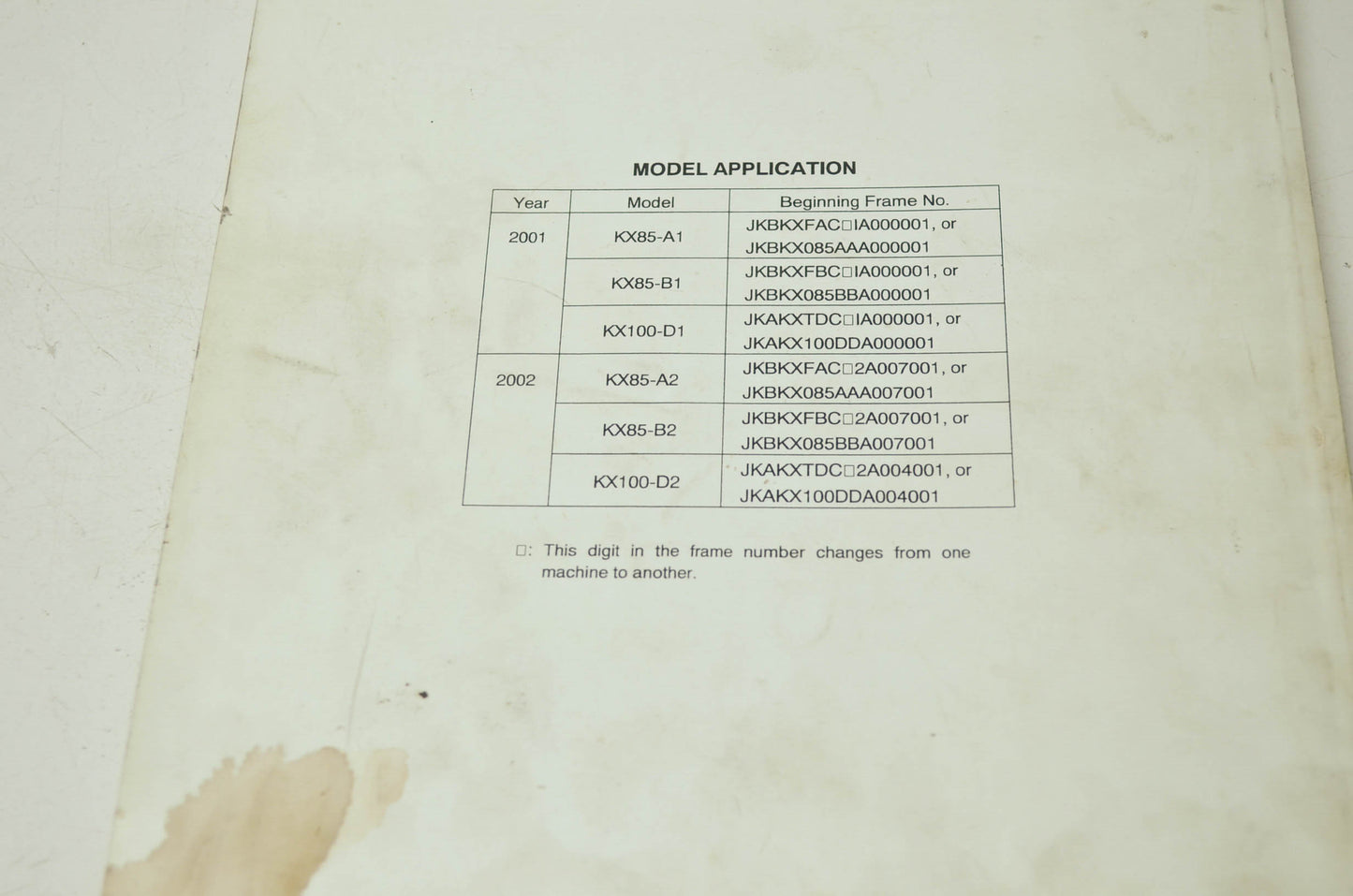 OEM Kawasaki 99924-1265-02 Service Manual KX85A/100D