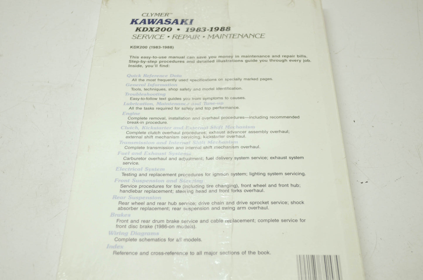 Clymer Kawasaki KDX200 83-88 Service Repair Maintenance Manual