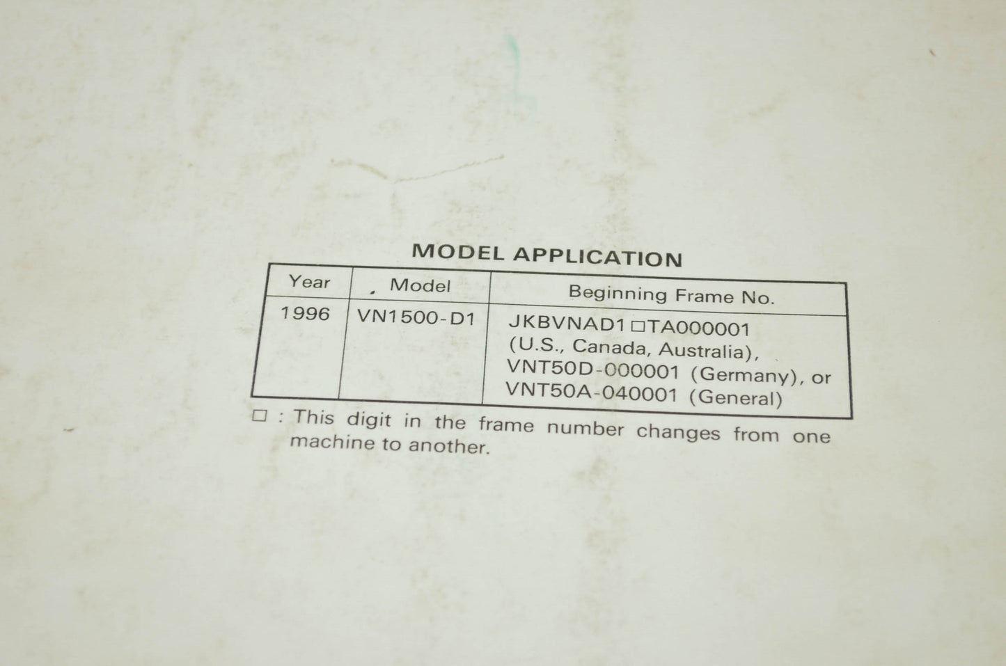 OEM Kawasaki 99924-1191-51 Service Manual Supplement VN1500D/E
