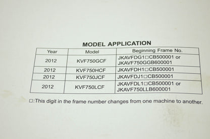 OEM Kawasaki 99924-1446-31 Service Manual KVF750G/H/J/L