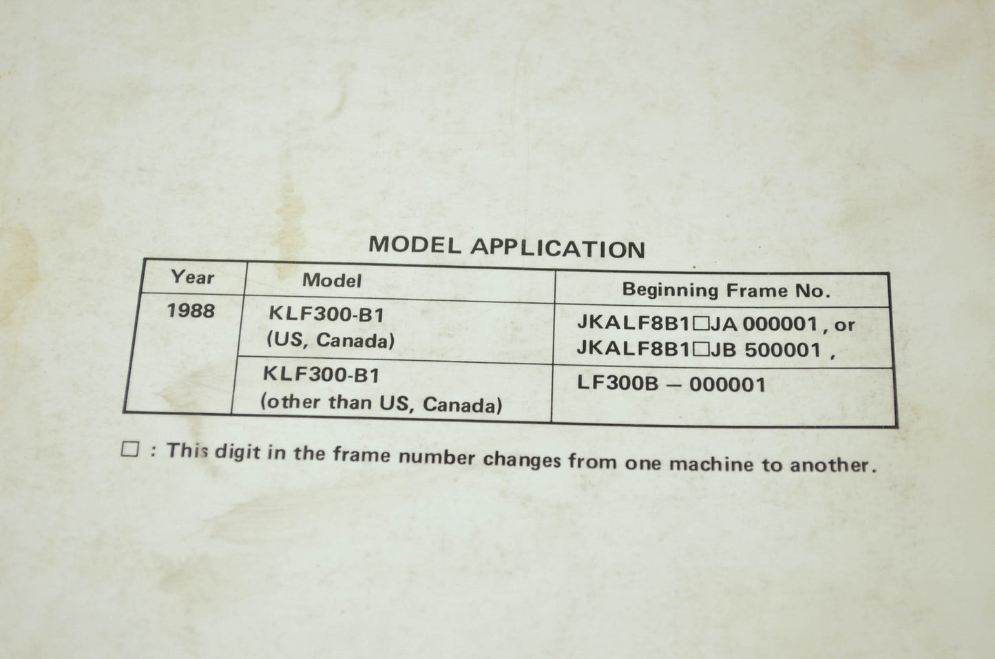 Kawasaki KLF300 Bayou Service Manual Supplement