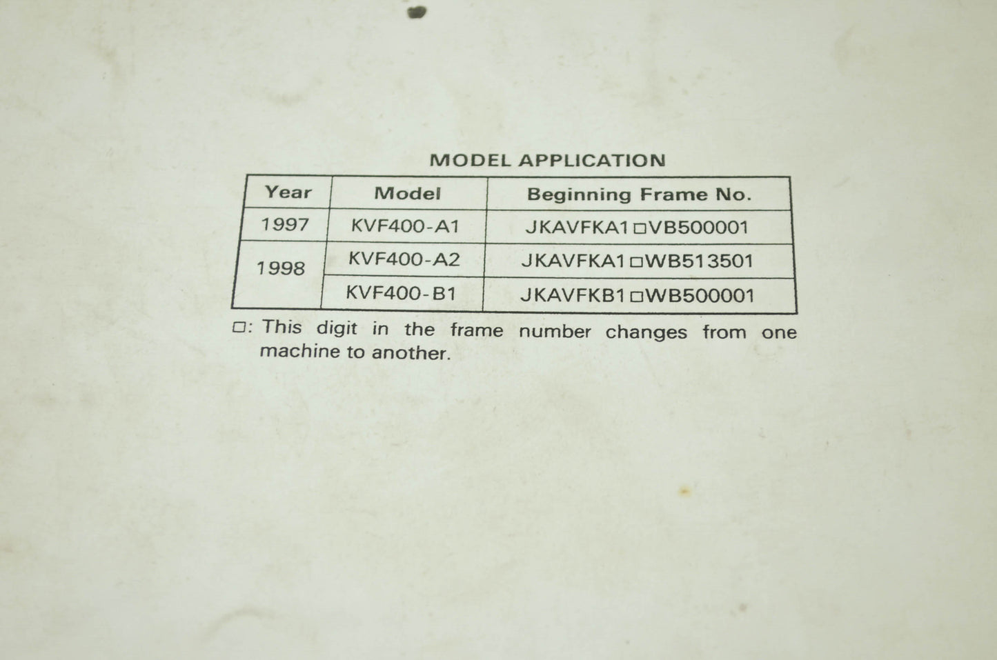 OEM Kawasaki 99924-1201-02 Service Manual KVF400A/B