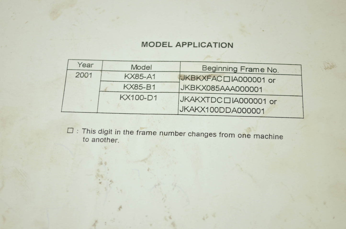 OEM Kawasaki 99924-1265-01 Service Manual KX85A/100D