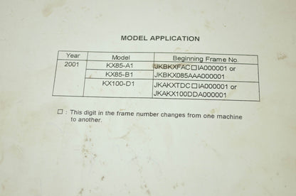 OEM Kawasaki 99924-1265-01 Service Manual KX85A/100D
