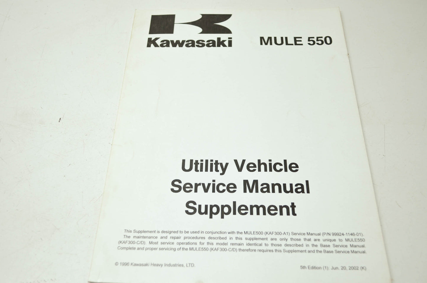 OEM Kawasaki 99924-1202-55 Service Manual Supplement KAF300C