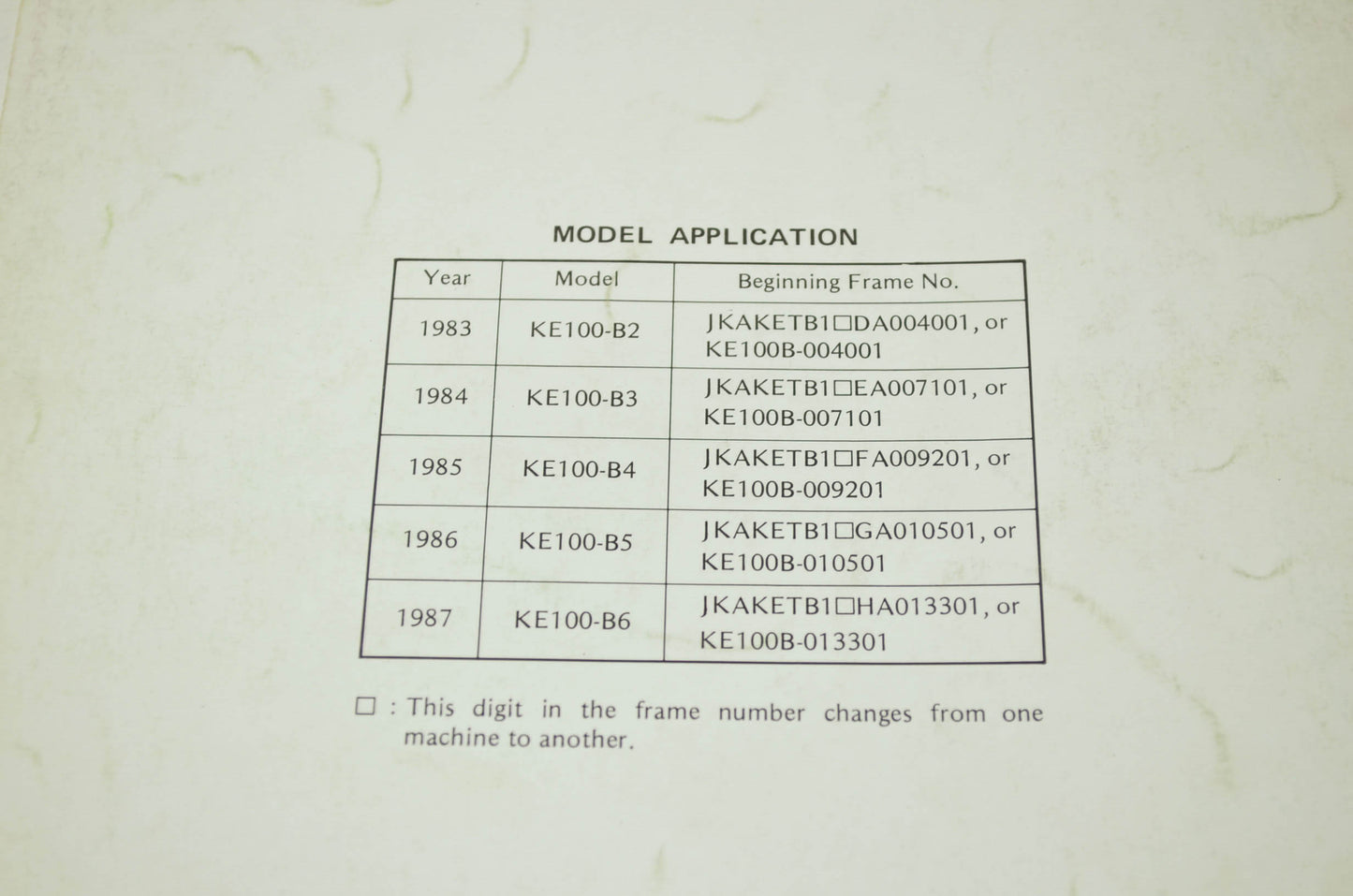 OEM Kawasaki 99924-1092-51 Service Manual KE100