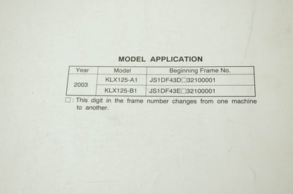 OEM Kawasaki 99924-1293-01 Service Manual KLX125A/B