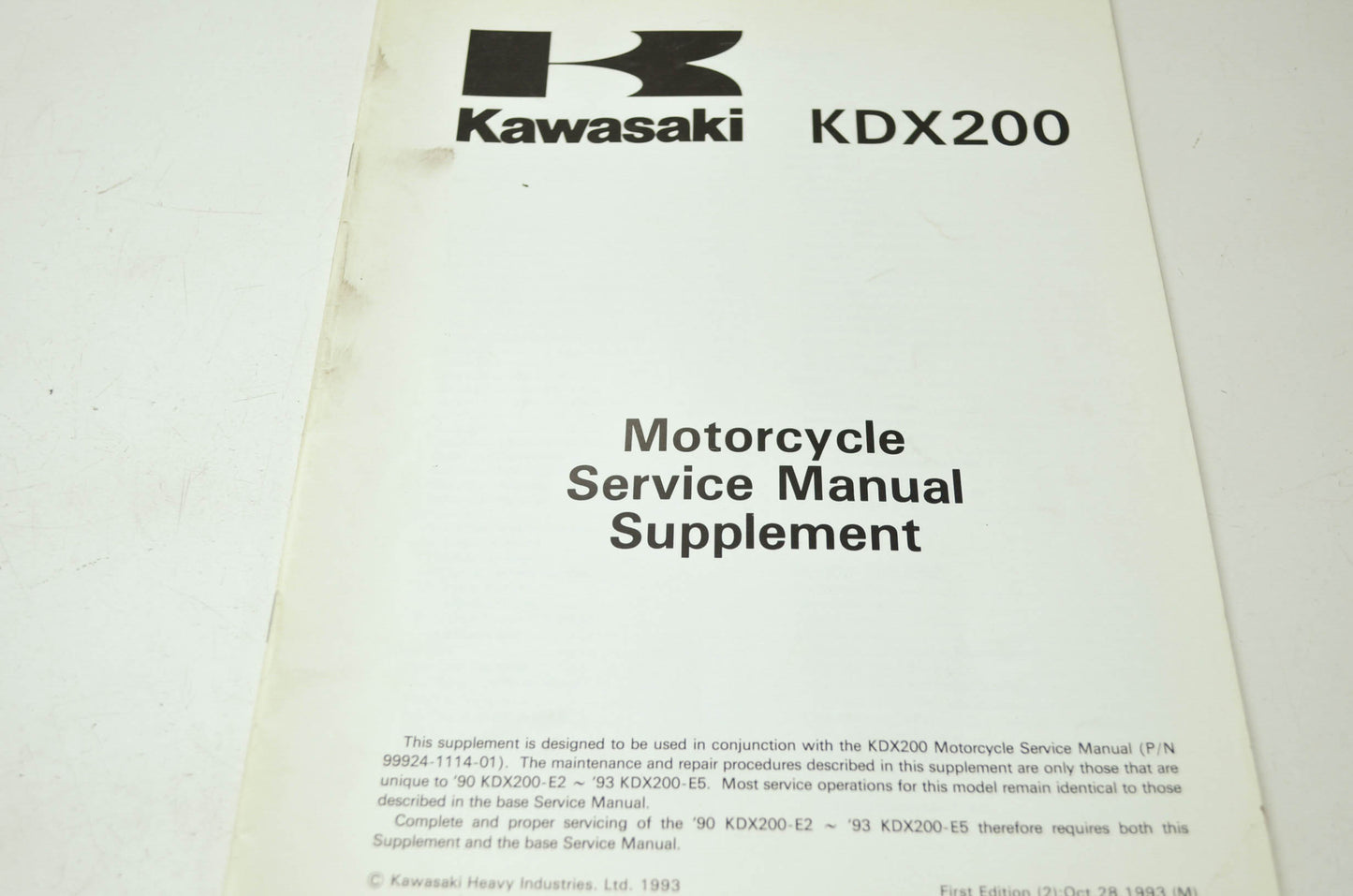 OEM Kawasaki 99924-1166-51 Service Manual Supplement KDX200E6