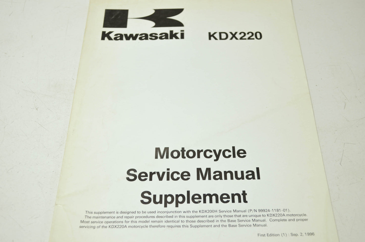 OEM Kawasaki 99924-1204-51 Service Manual Supplement KDX220A