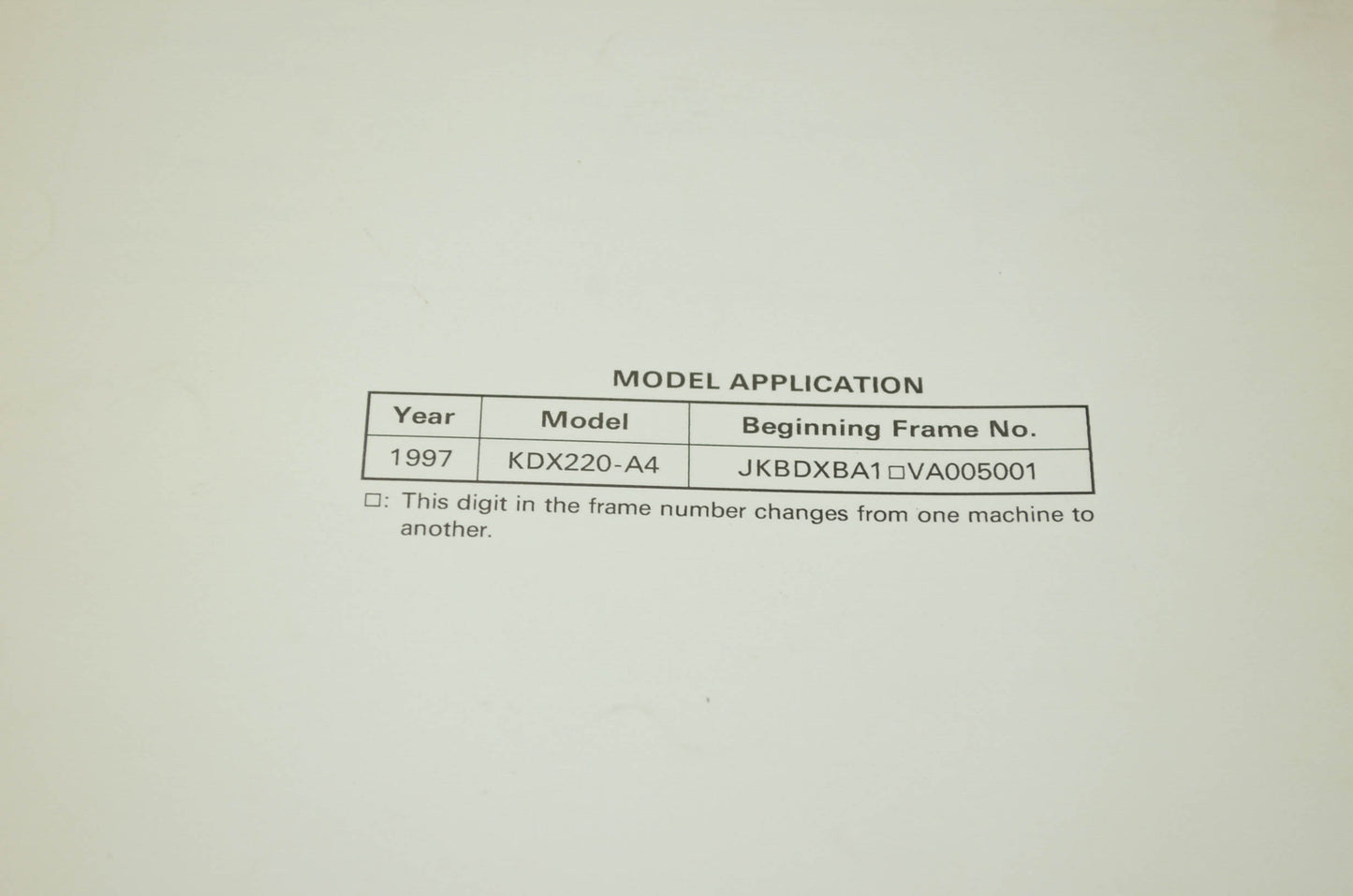 OEM Kawasaki 99924-1204-51 Service Manual Supplement KDX220A