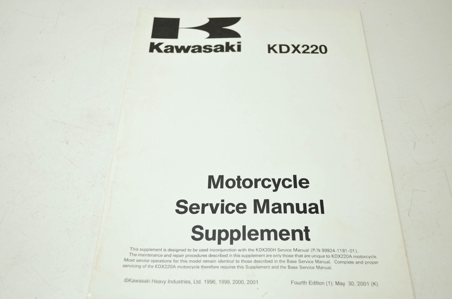 OEM Kawasaki 99924-1204-54 Service Manual Supplement KDX220A