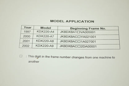 OEM Kawasaki 99924-1204-54 Service Manual Supplement KDX220A