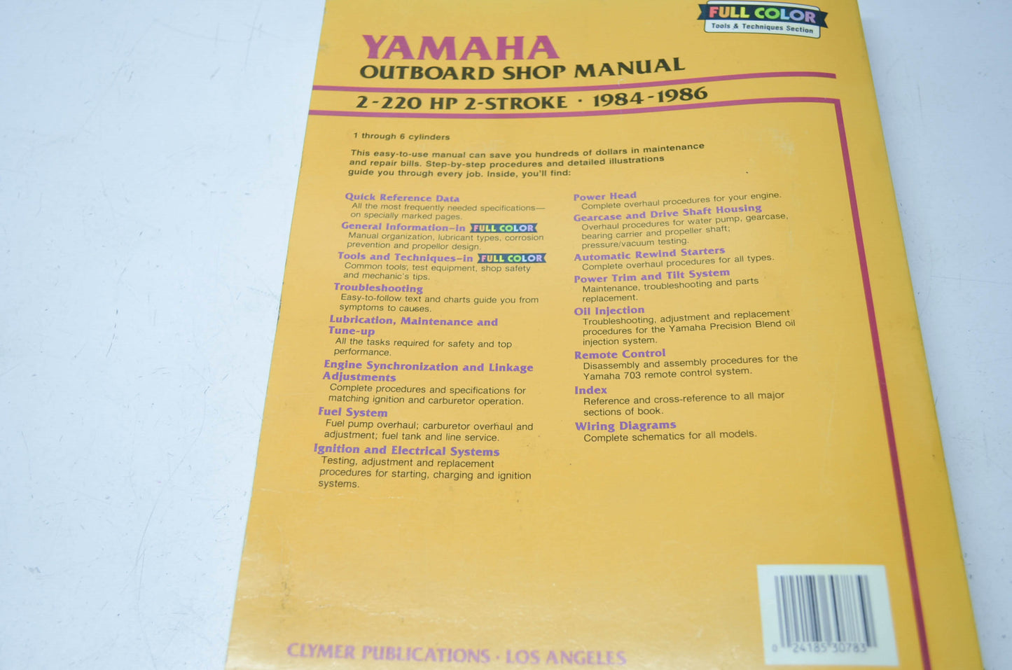 Clymer Yamaha Outboard 2-220 HP 2 Stroke 84-86 Shop Manual