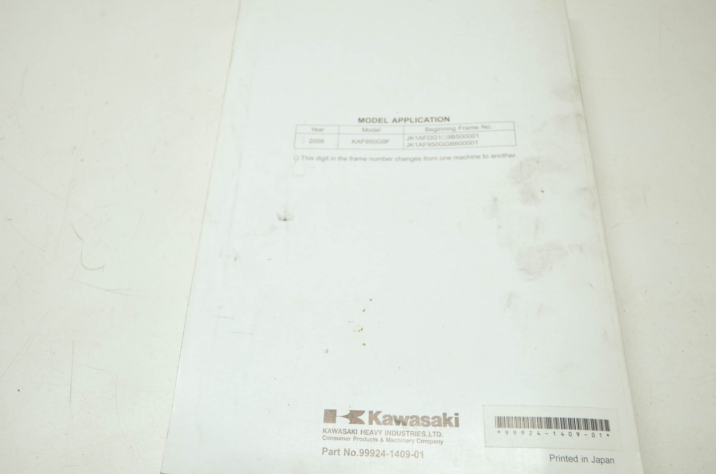 OEM Kawasaki 99924-1409-01 Service Manual KAF950G