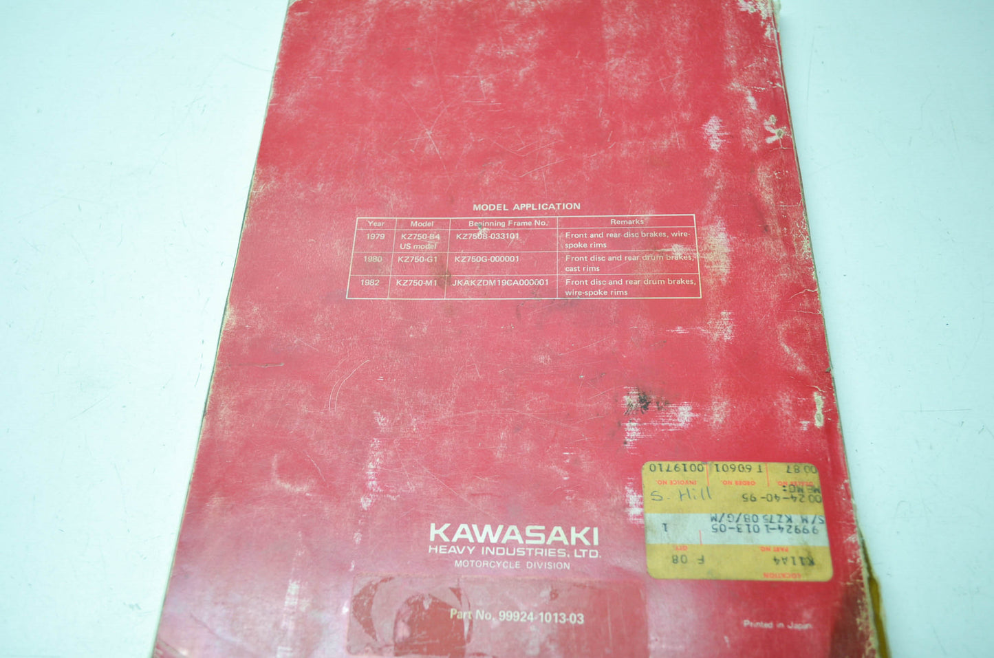 OEM Kawasaki 99924-1013-03 Service Manual KZ750B/G/M