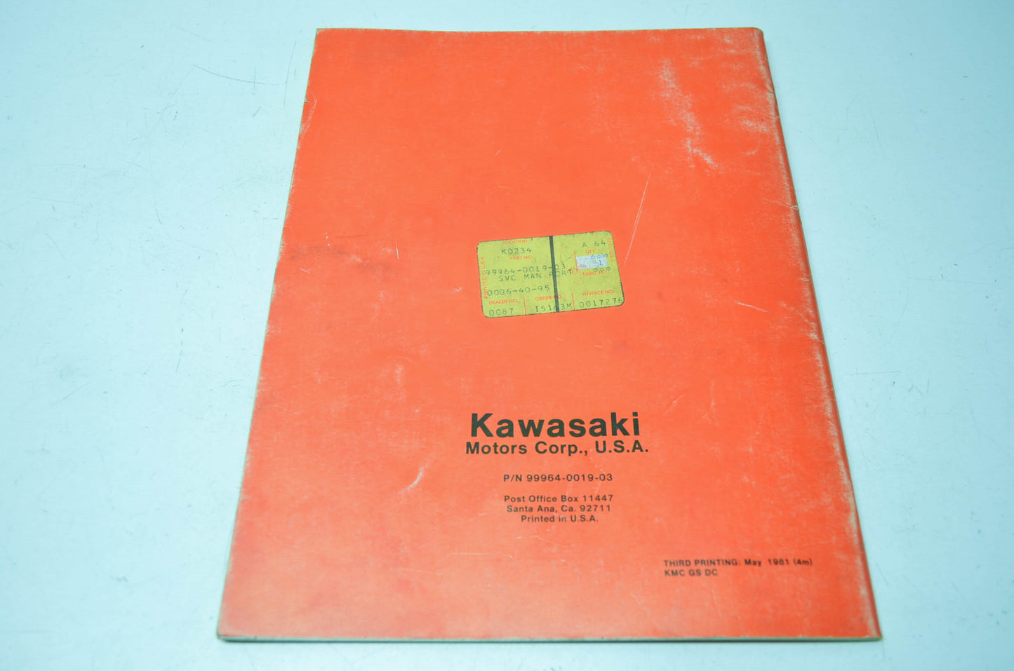 OEM Kawasaki 99964-0019-03 Service Manual KG700-2600B