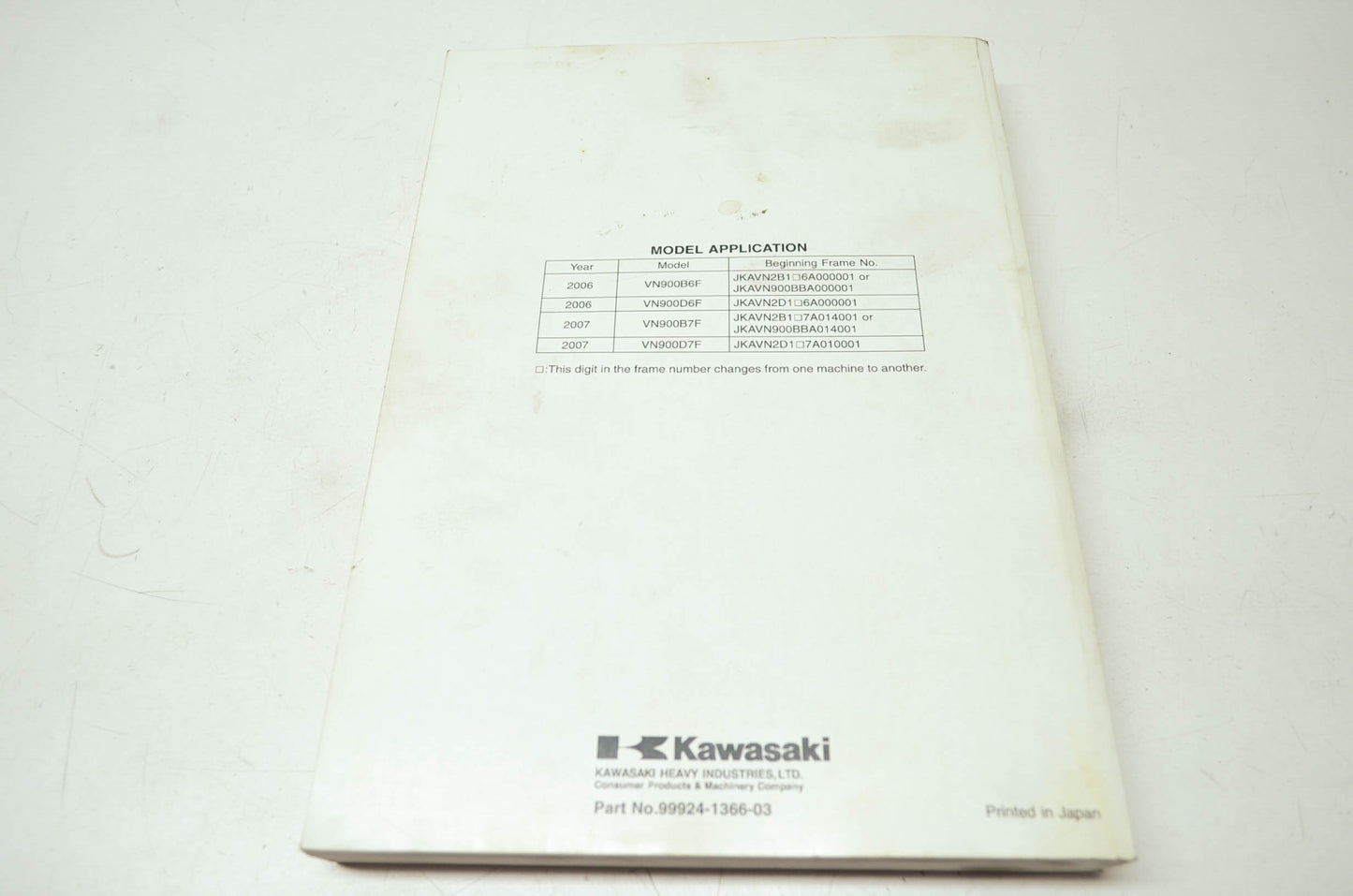 OEM Kawasaki 99924-1366-03 Service Manual VN900B