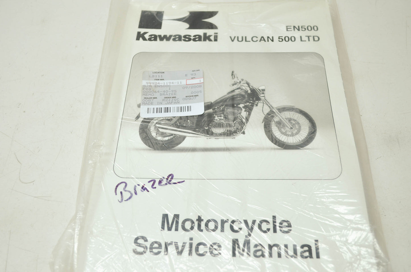 OEM Kawasaki 99924-1194-11 Service Manual EN500C NOS