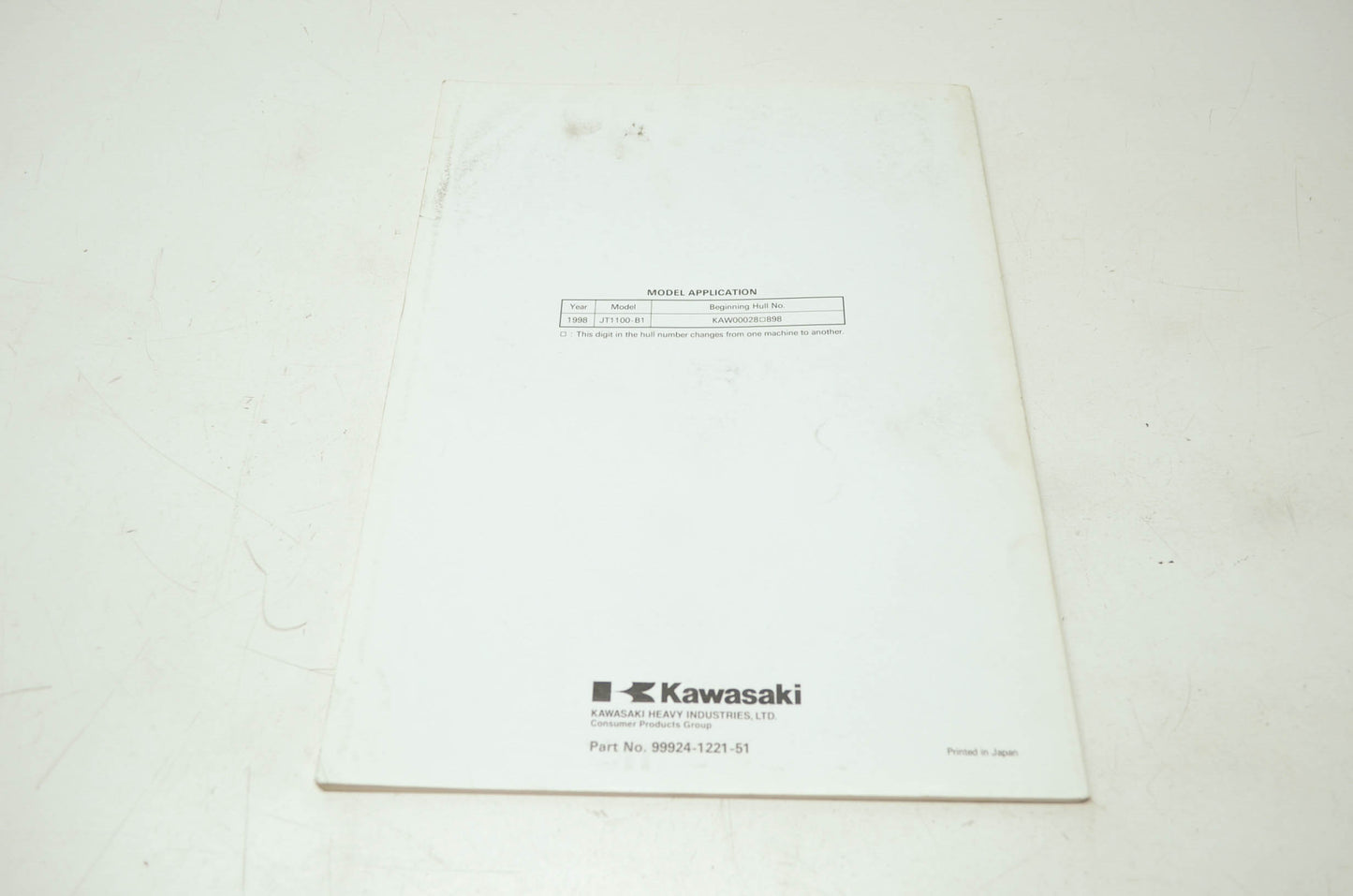 OEM Kawasaki 99924-1221-51 Service Manual JT1100B