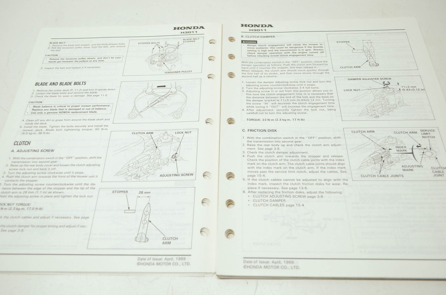 Honda Riding Mower H3011 Shop Manual
