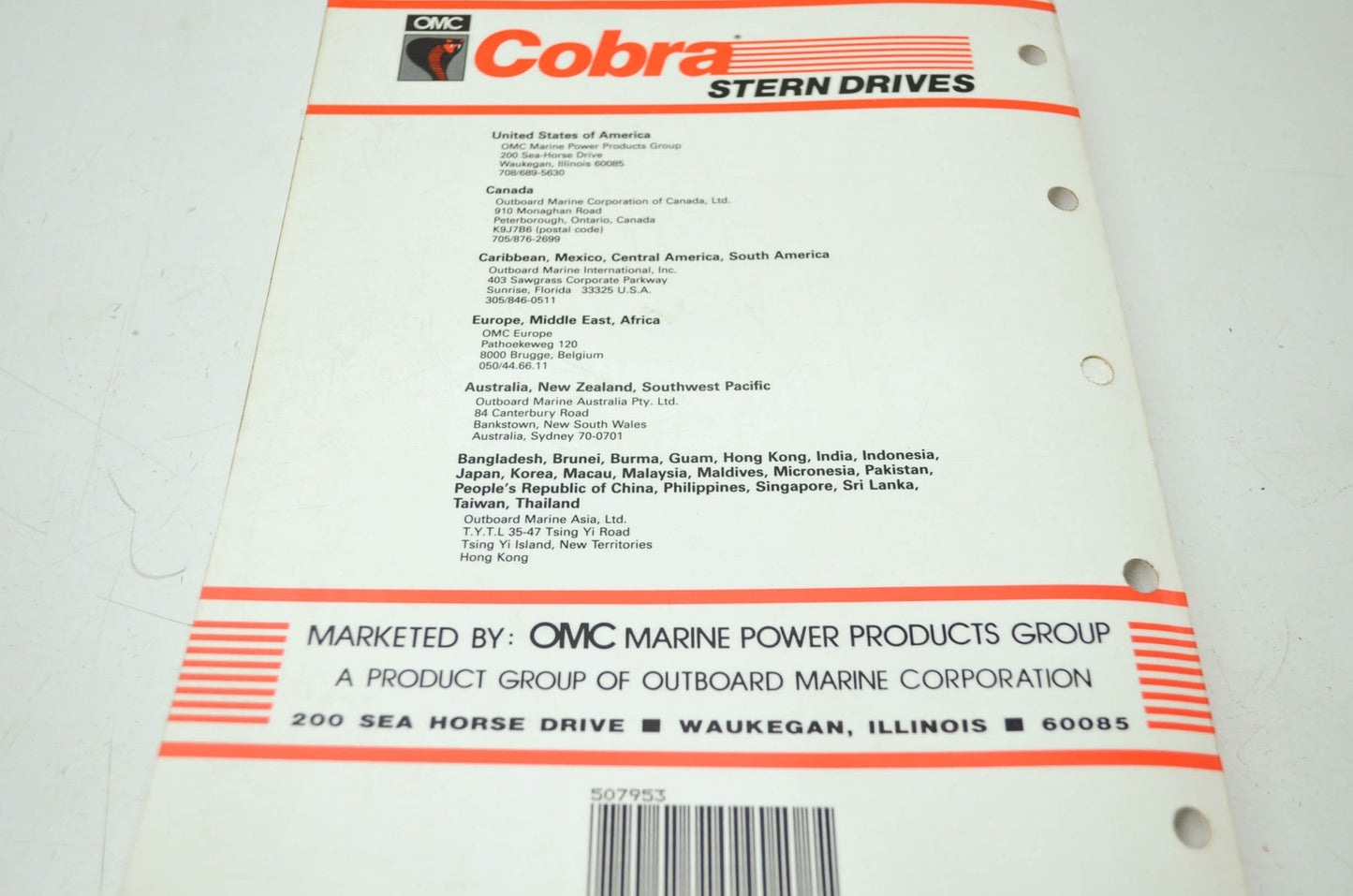 OMC 507953 Cobra 4 6 8 Cylinder RGD Models Service Manual