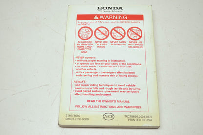 Honda 2005 TRX400EX Sportrax400EX Owner's Manual