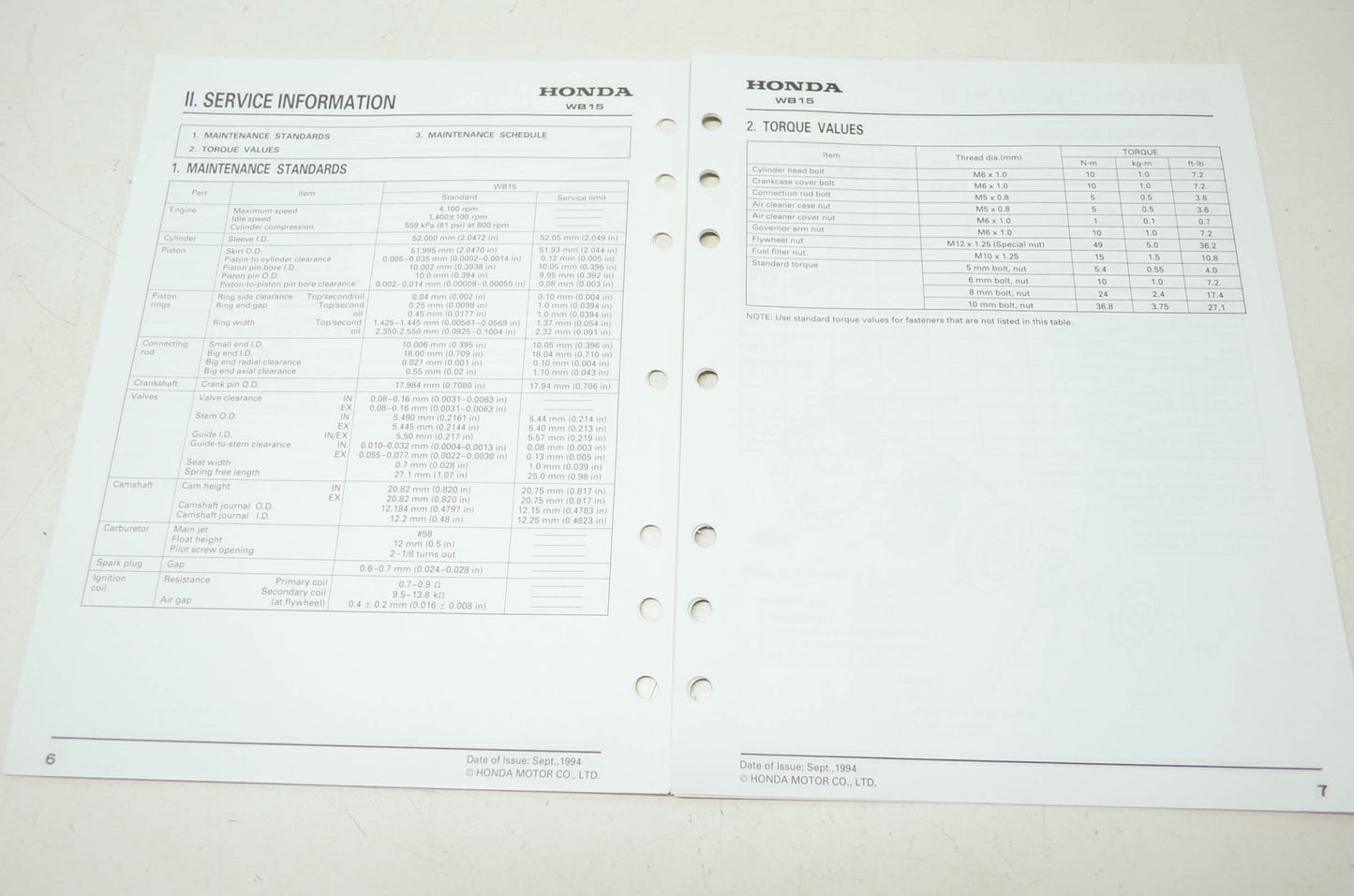 Honda Water Pump WB15 Shop Manual Supplement