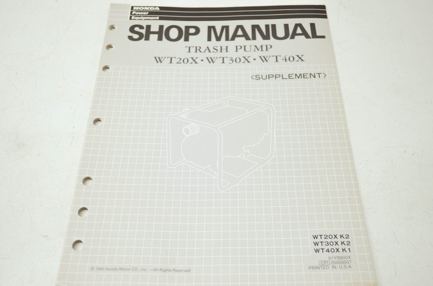 Honda Trash Pump WT20X WT30X WT40X Shop Manual Supplement