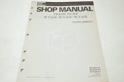 Honda Trash Pump WT20X WT30X WT40X Shop Manual Supplement
