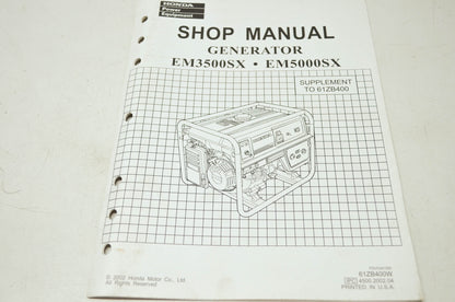 Honda Generator EM3500SX EM5000SX Shop Manual Supplement