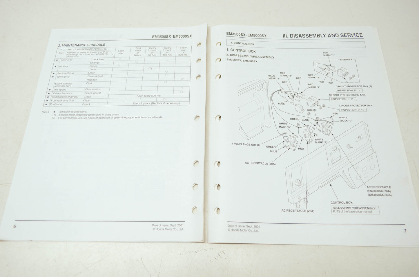 Honda Generator EM3500SX EM5000SX Shop Manual Supplement