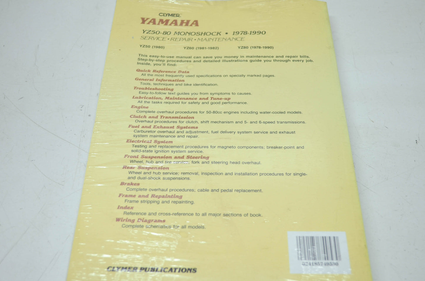 Clymer Yamaha YZ50-80 Monoshock 78-90 Service Manual