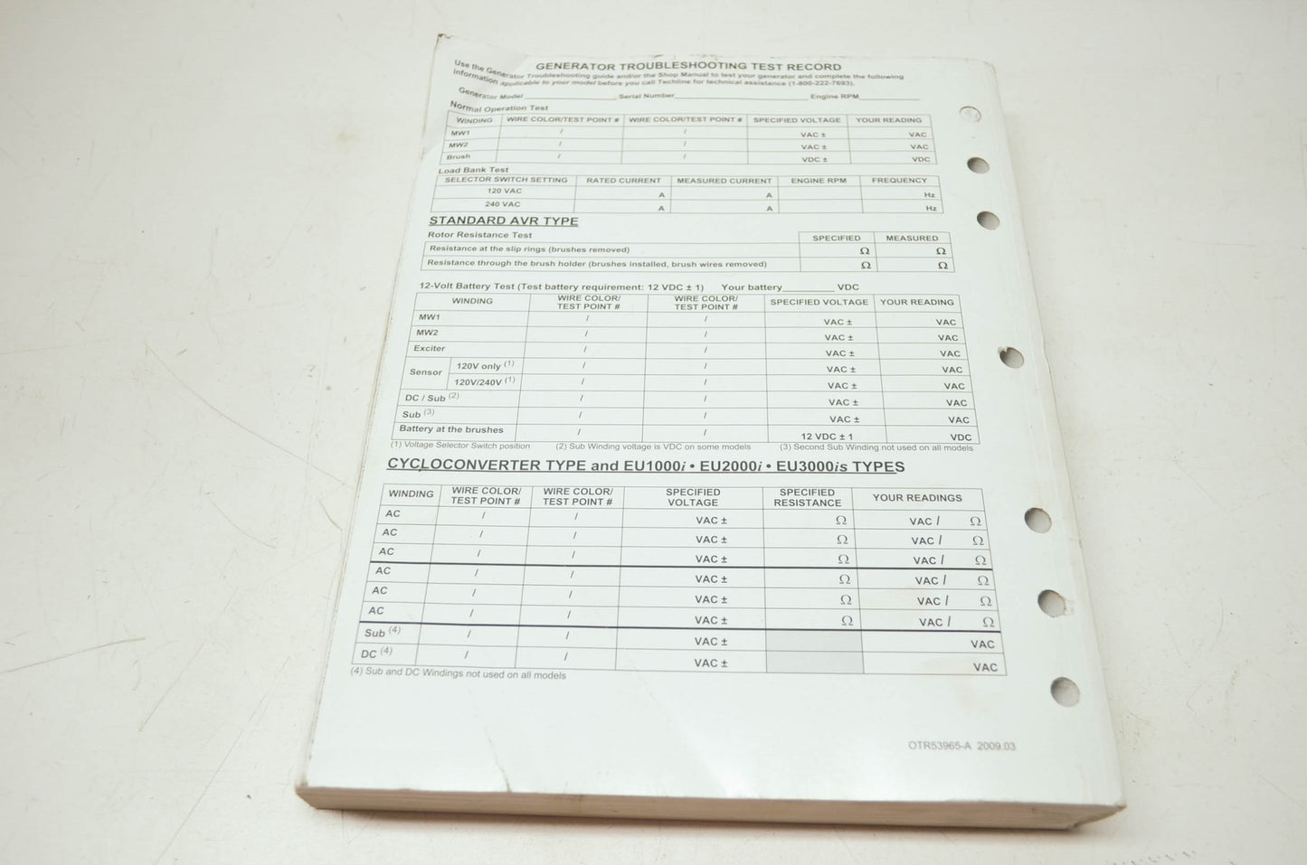 OEM Honda TO103 2009 Generator Troubleshooting Manual