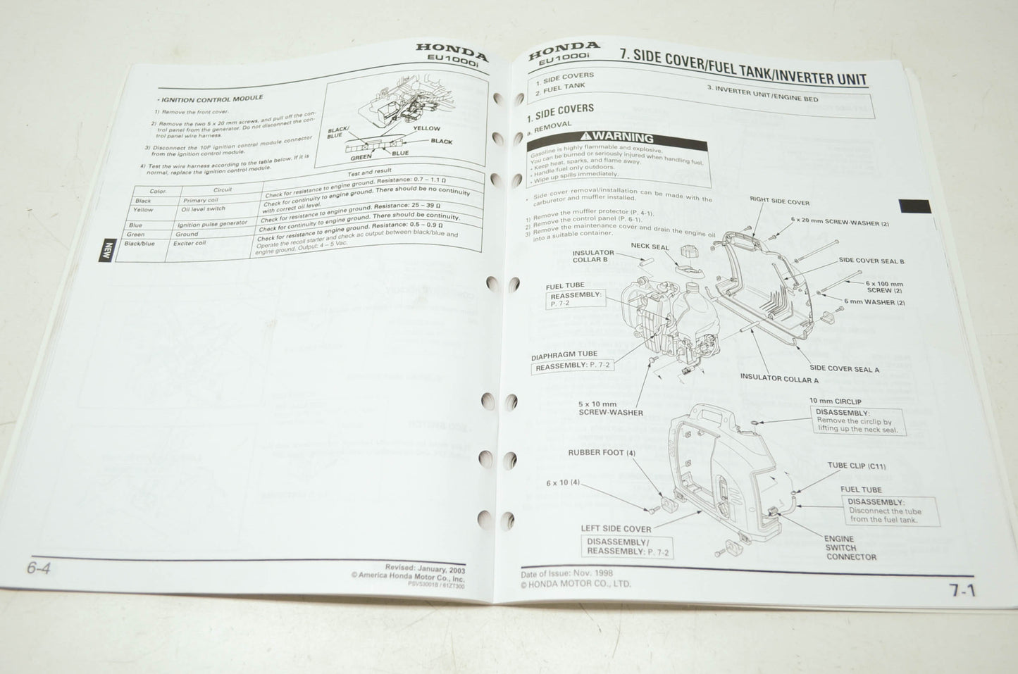 OEM Honda 61ZT300 Service Manual EU1000I
