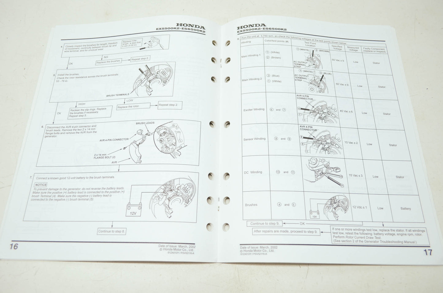 Honda EX5500 ES6500 Shop Manual Supplement
