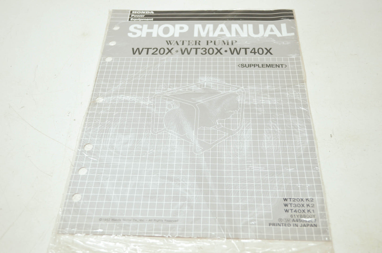 OEM Honda 61YB800Y Water Pump WT20X WT30X WT40X Shop Manual Supplement NOS