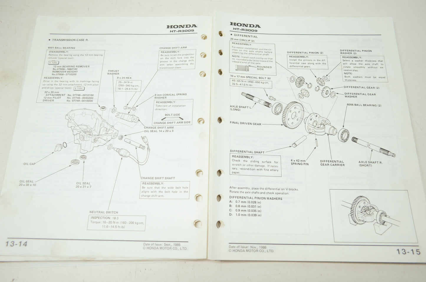 Honda Riding Mower HT-R3009k0 3009k1 3811 Shop Manual