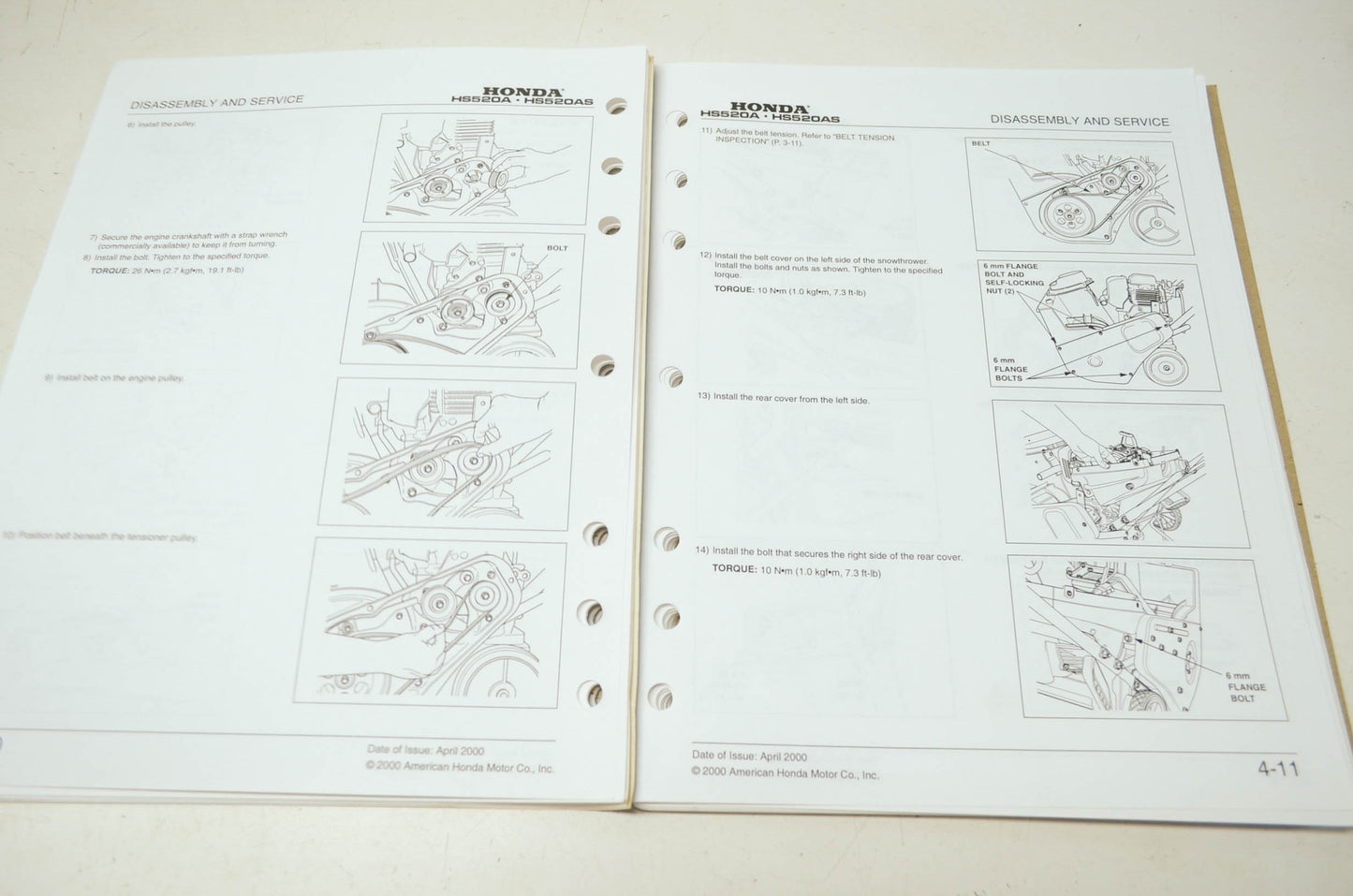 Honda '00 Snowthrower HS520A HS520AS Shop Manual