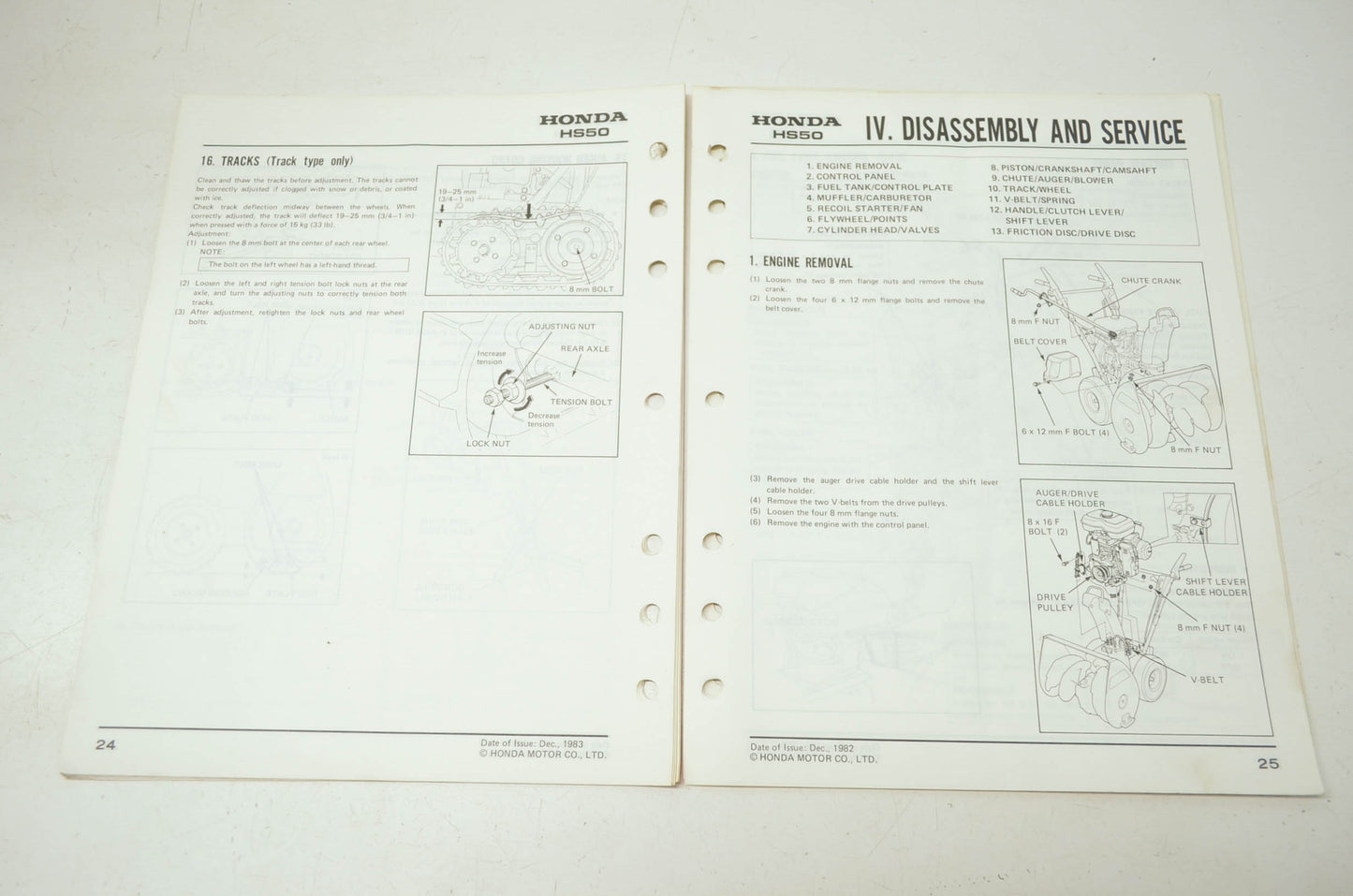 Honda Snowblower HS50 Shop Manual