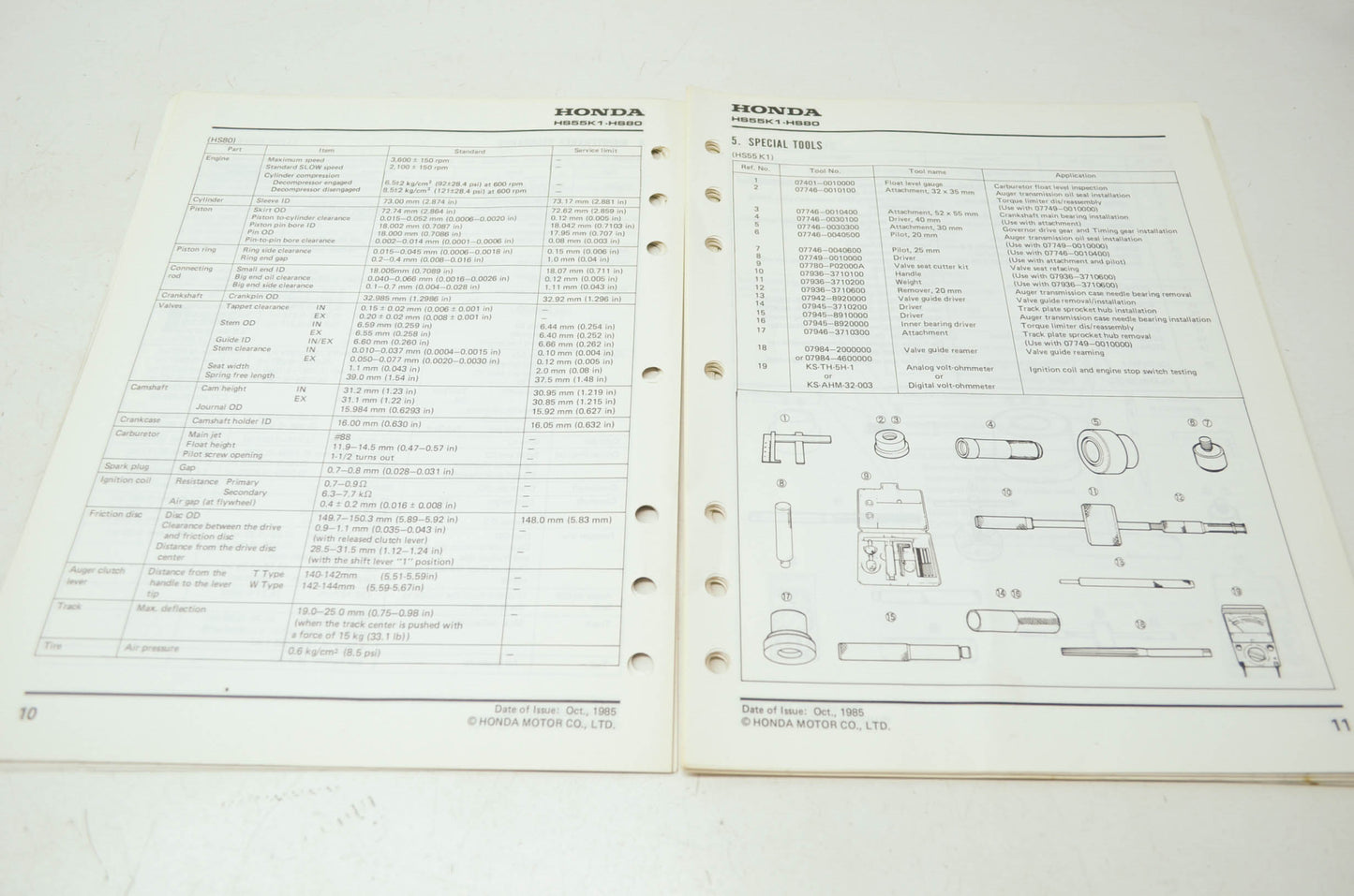 Honda Snowblower HS55k2 HS80k1 Shop Manual Supplement
