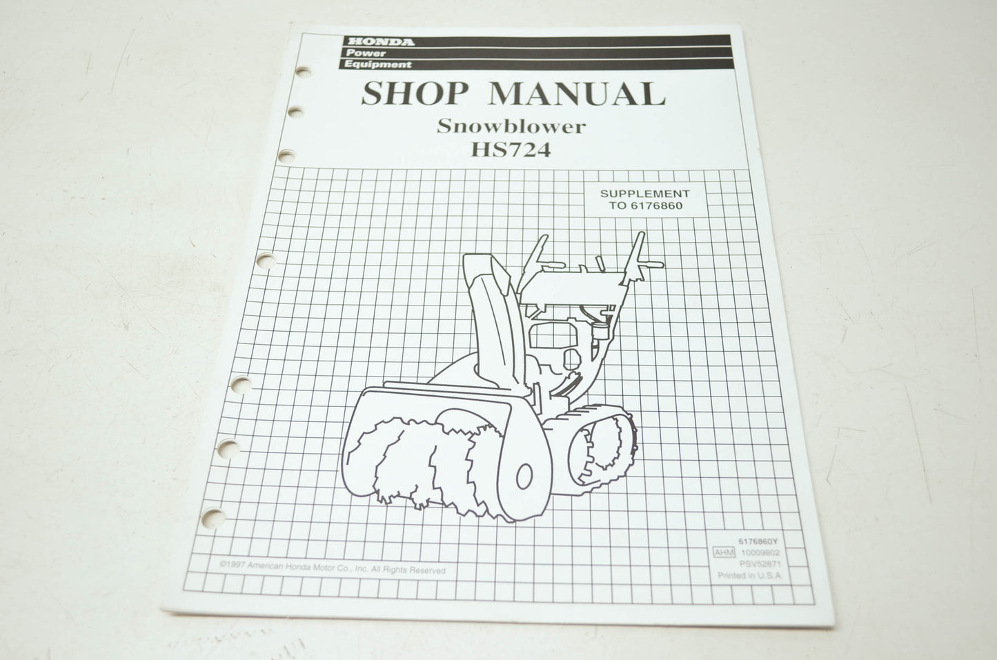 Honda Snowblower HS724 Shop Manual Supplement