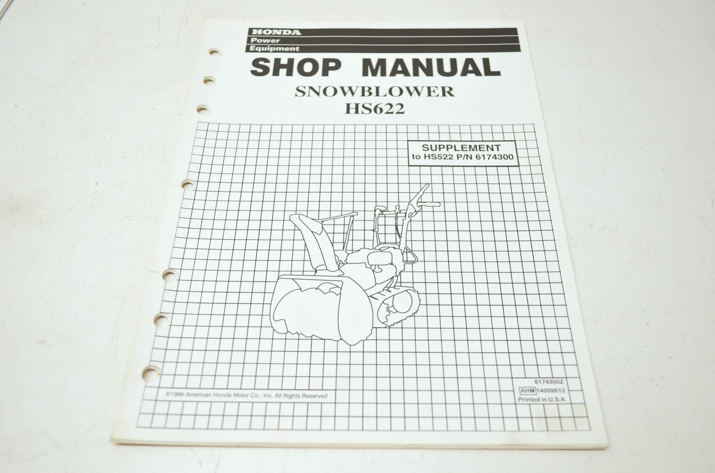 Honda Snowblower HS622 Shop Manual Supplement