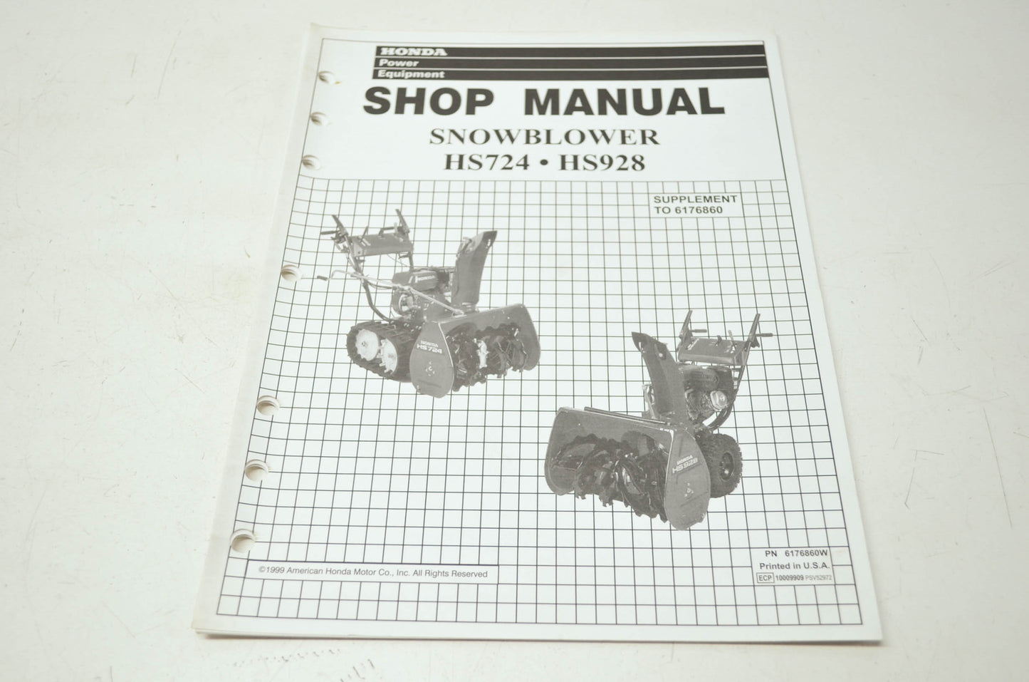 Honda Snowblower HS724 HS928 Shop Manual Supplement