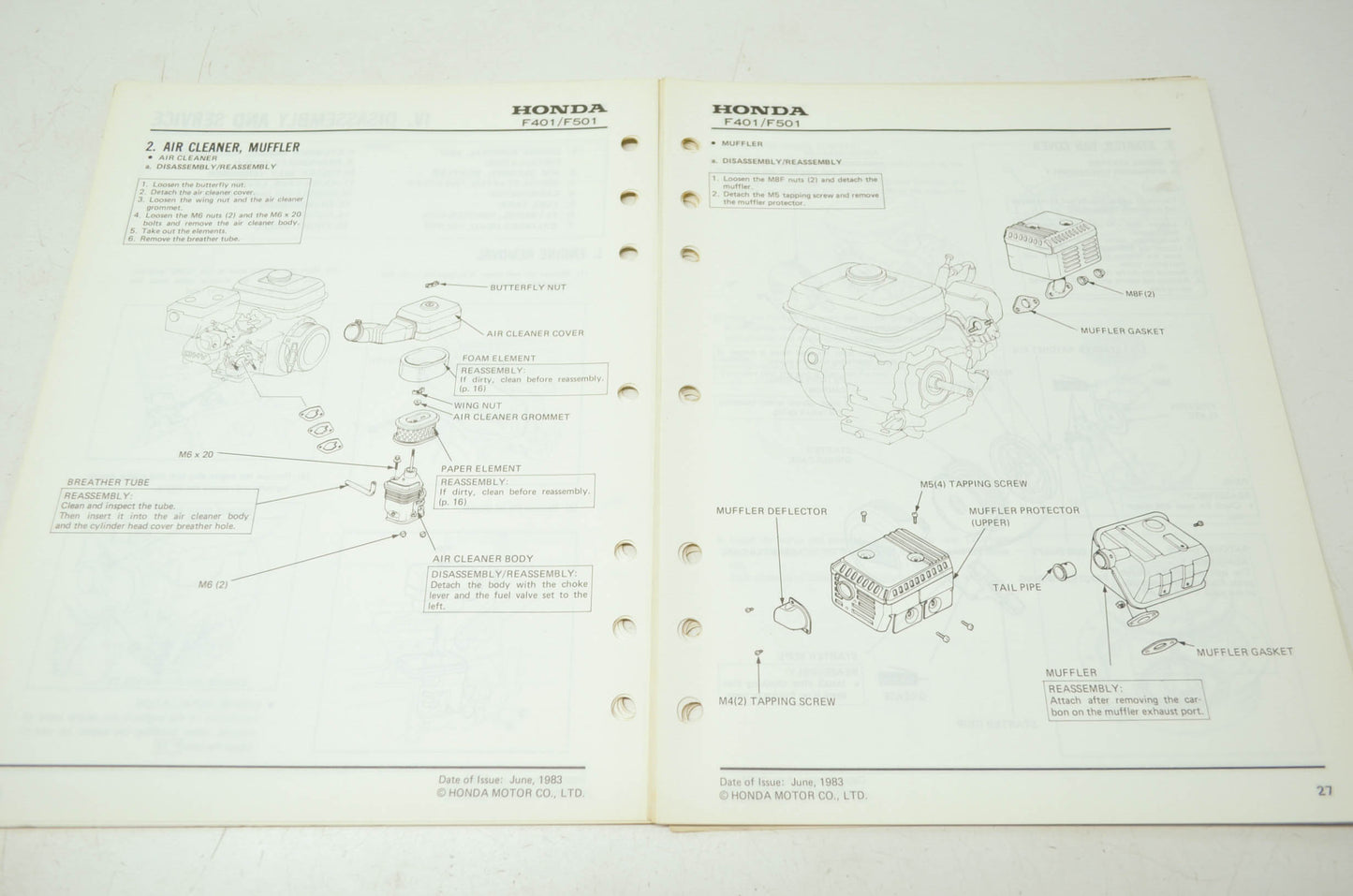 OEM Honda 6173300 F401/F501 Service Manual