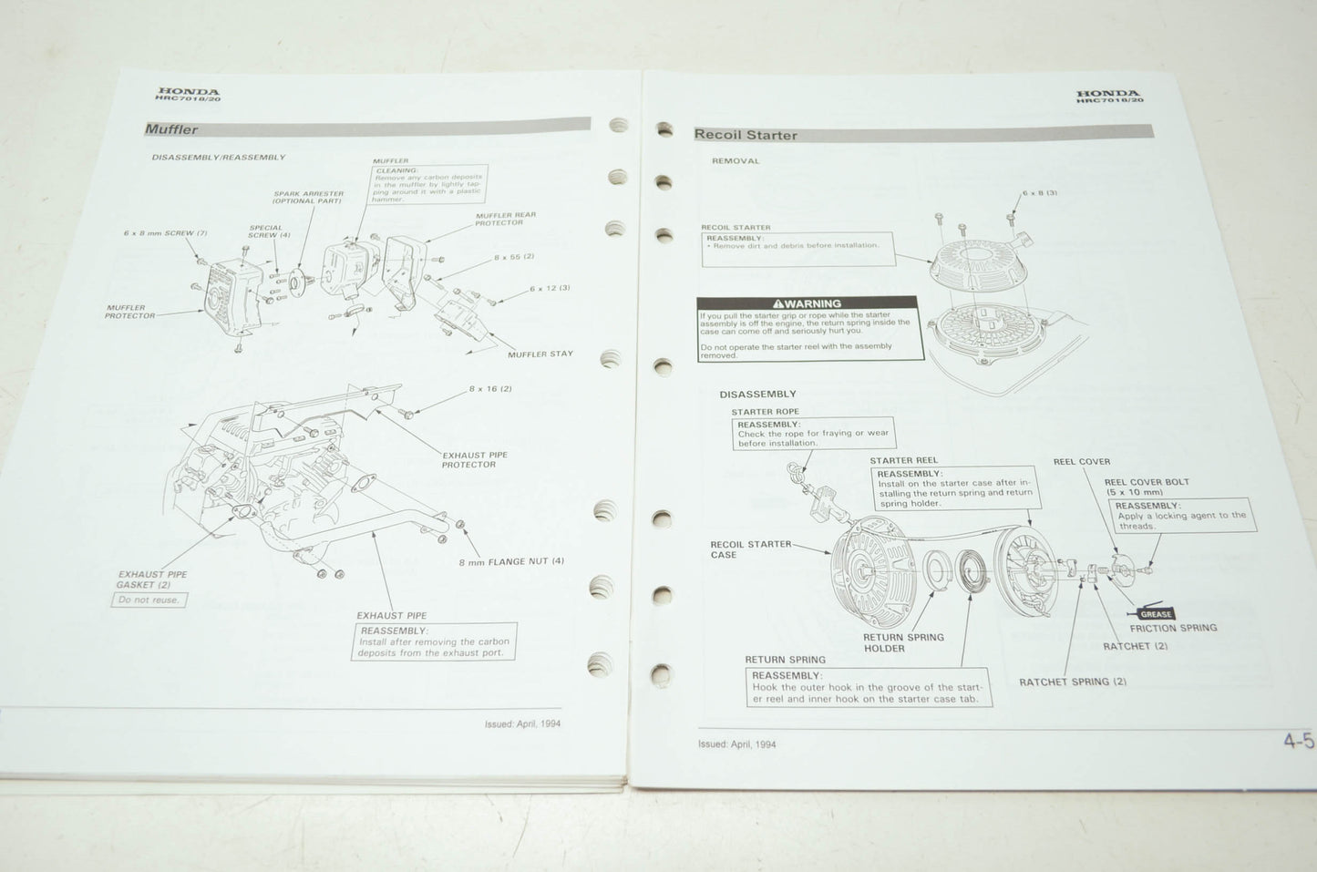 Honda Commercial Mower HRC7018/20 Shop Manual