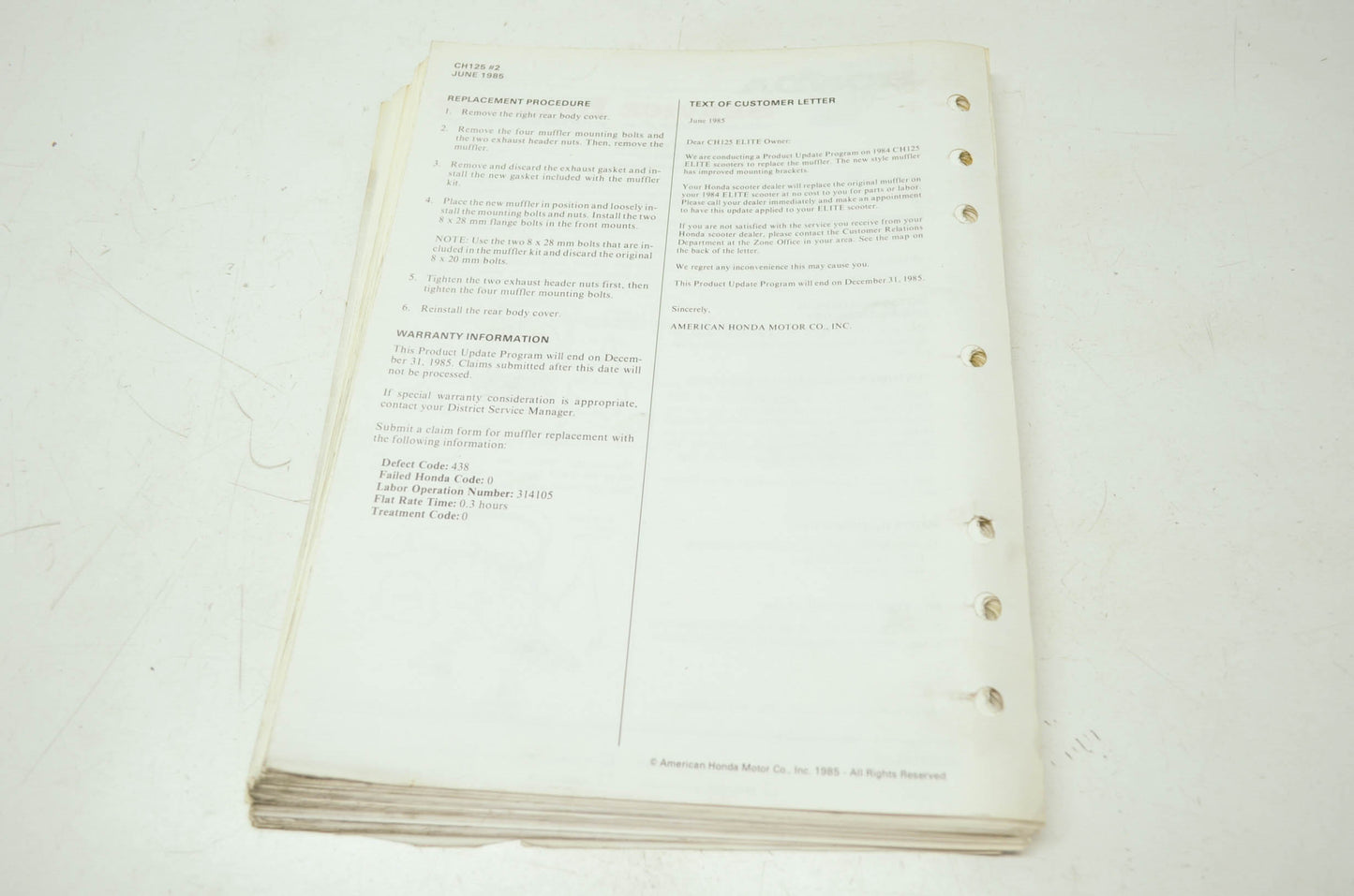 Honda '84 CH125 Elite Shop Manual