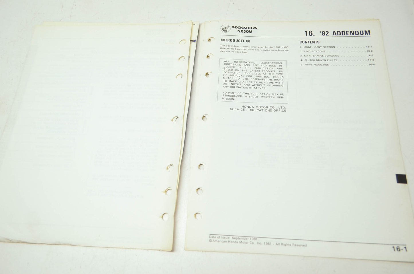 OEM Honda 6118701 NX50M'81-'82 Service Manual
