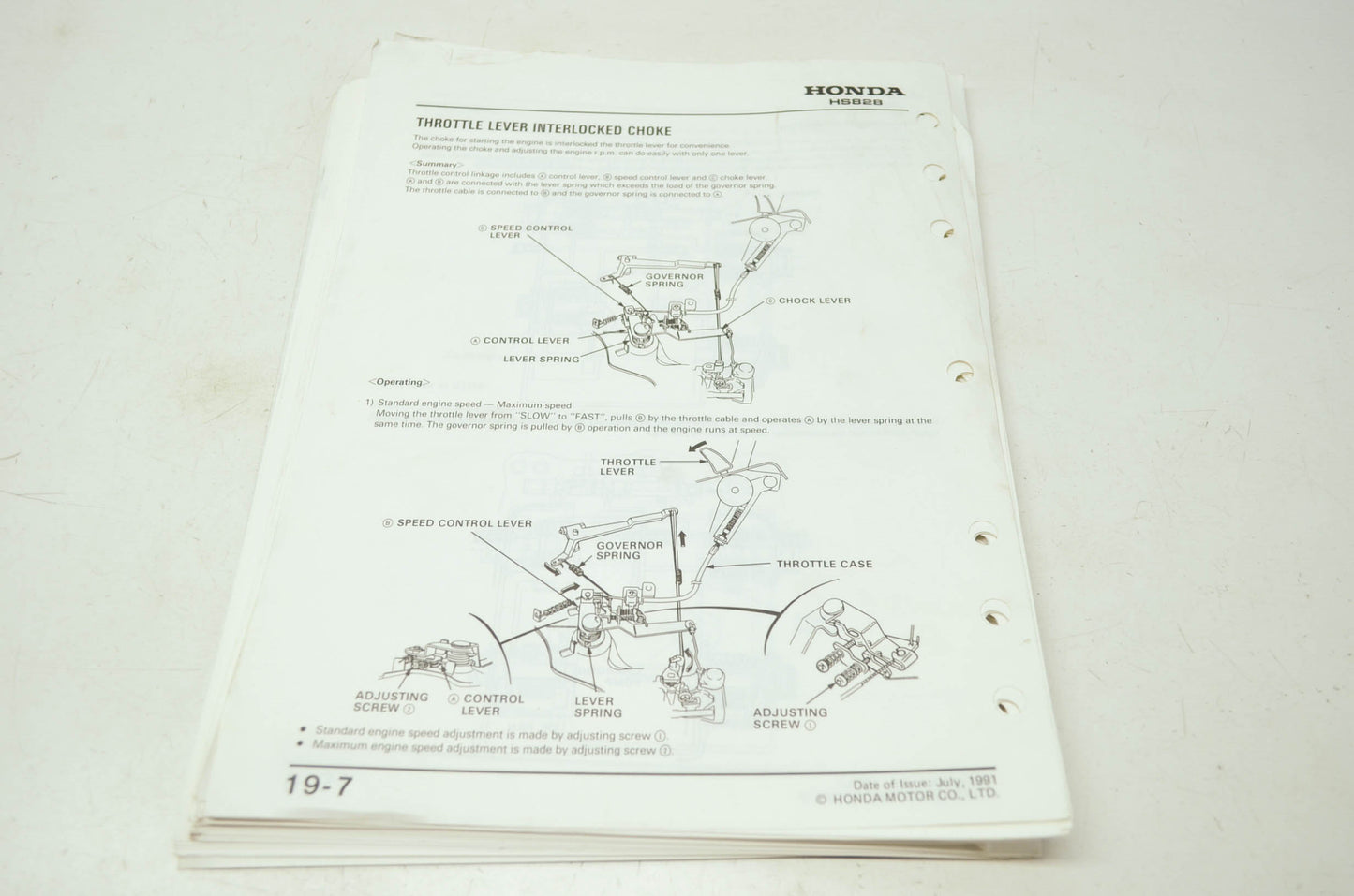 Honda Snowblower HS828 Shop Manual