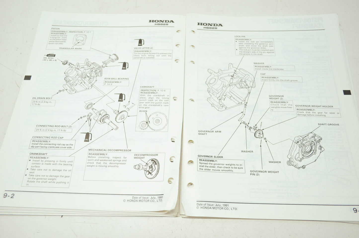Honda Snowblower HS828 Shop Manual
