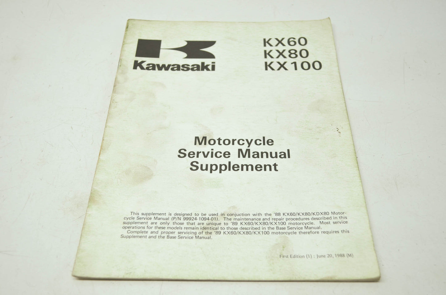 Kawasaki KX60 KX80 KX100 Service Manual Supplement